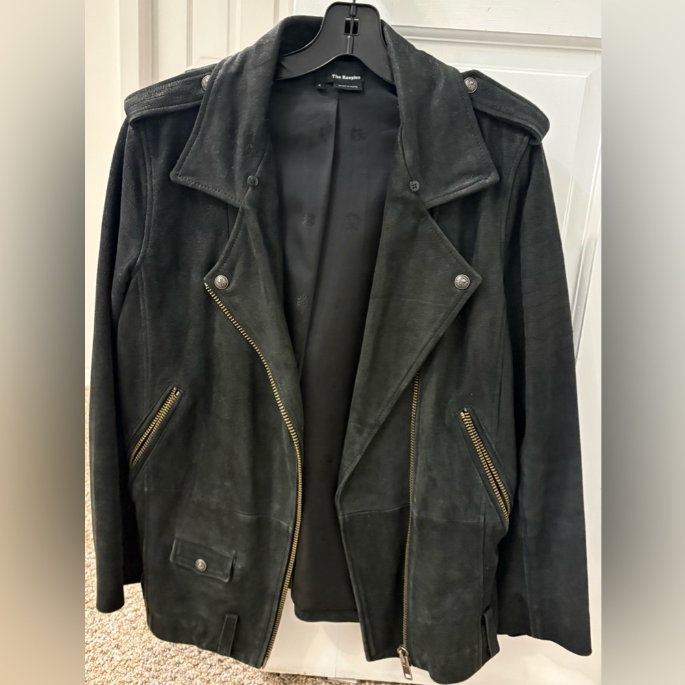 Vintage The Kooples Black Suede Bomber Jacket Real Leather